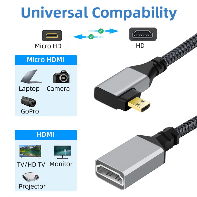 HDMI Female to Micro HDMI Male Adapter Cable 4K/60Hz UHD Converter Nylon Braided Cord HDMI Female to Micro HDMI Male Adapter Cable 4K/60Hz UHD Converter Nylon Braided Cord